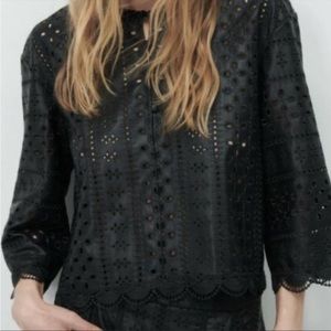 Zara Eyelet Leather cutwork embroidered top NWOT